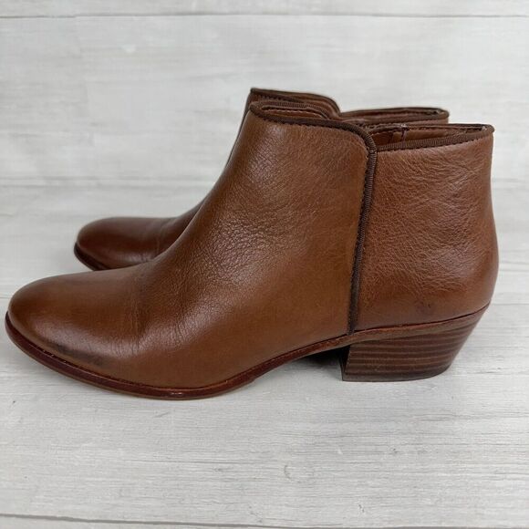 Sam Edelman Women 7 Petty Boots Brown Leather Bootie Block Low Heel Side Zip - Picture 5 of 14